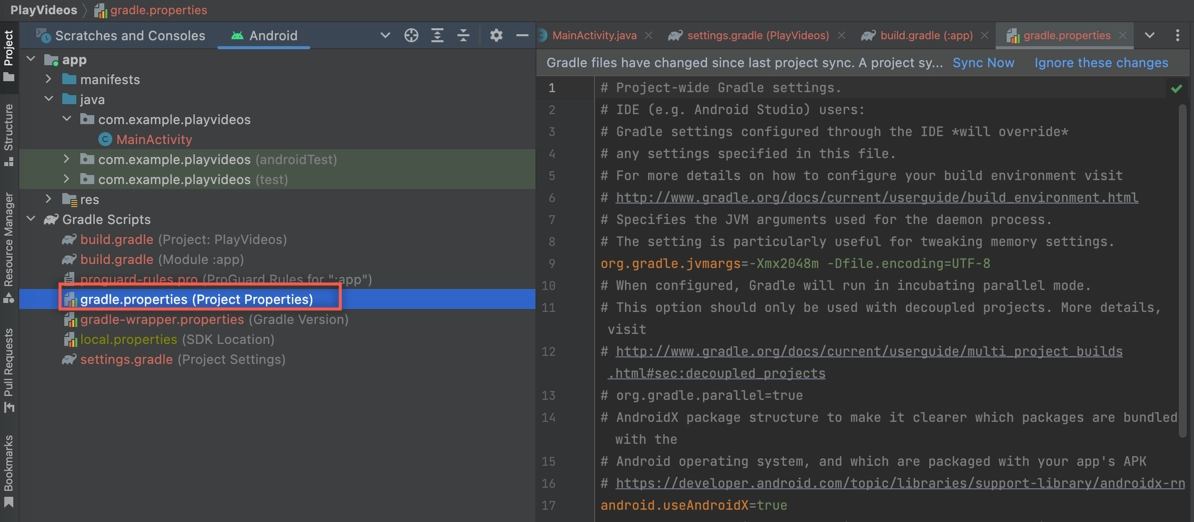 Propriétés de Gradle