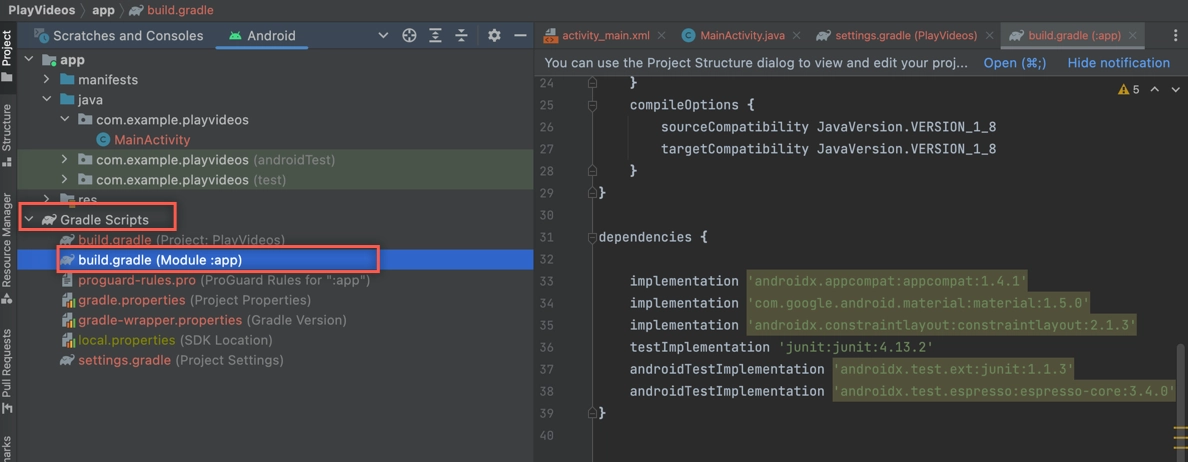 Construire le fichier gradle